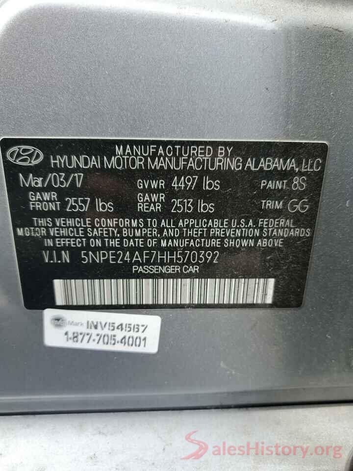 5NPE24AF7HH570392 2017 HYUNDAI SONATA