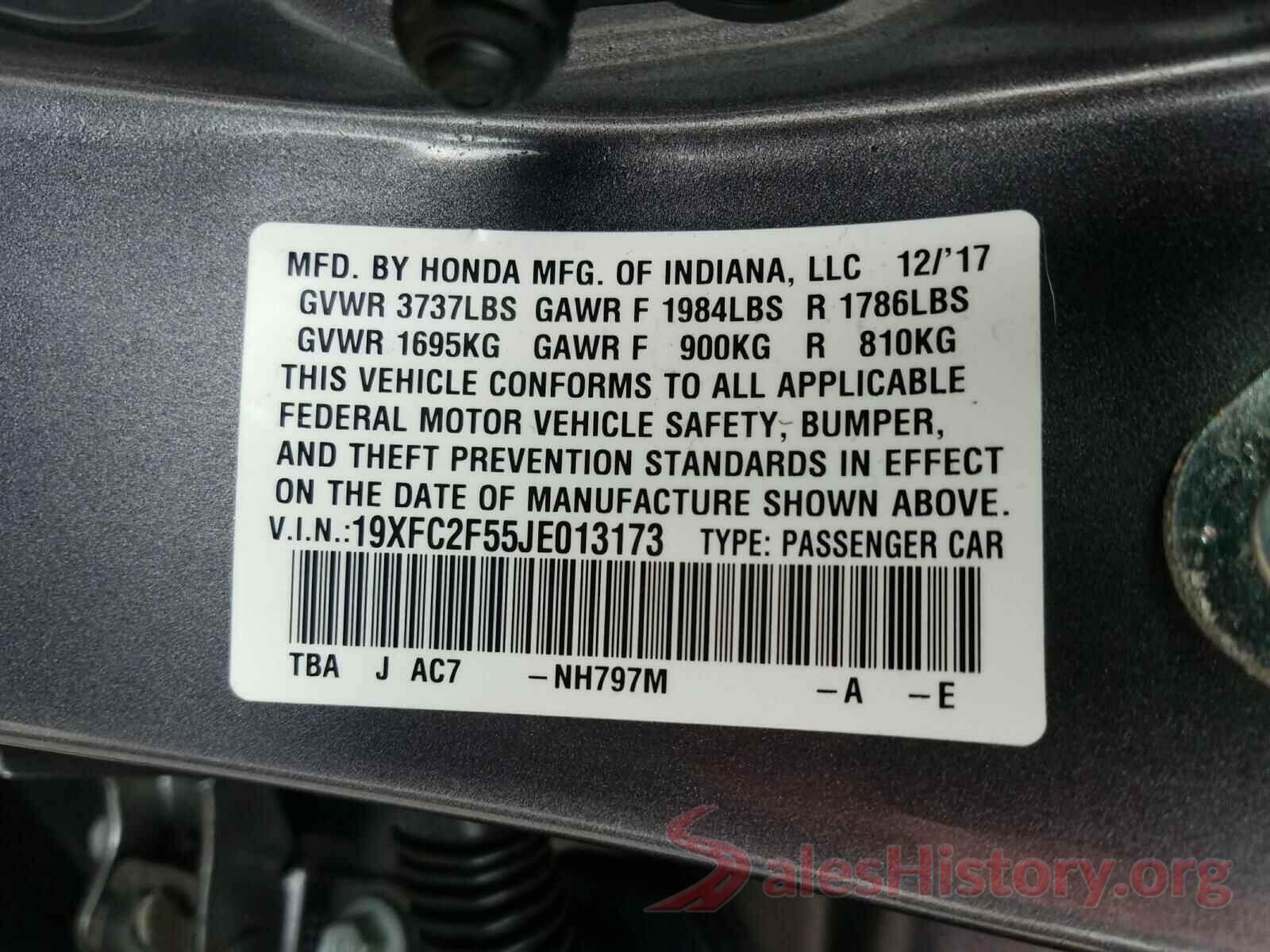 19XFC2F55JE013173 2018 HONDA CIVIC