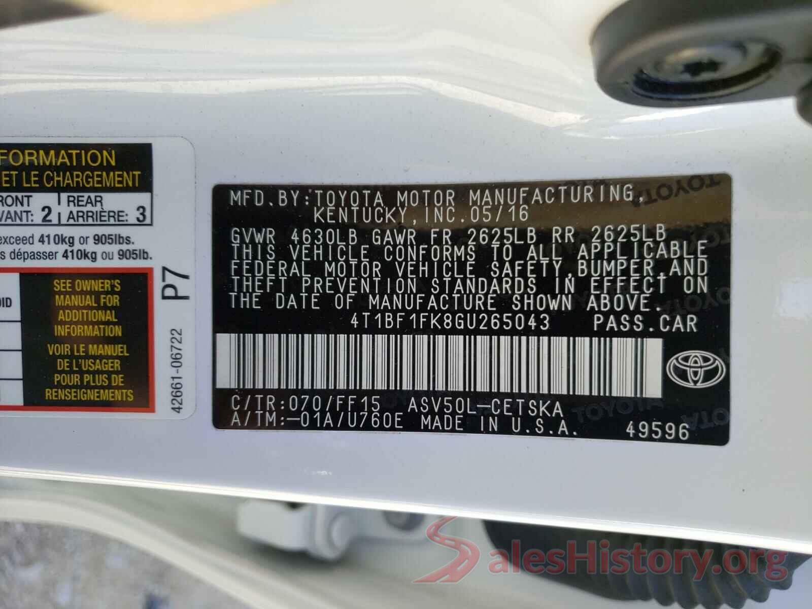 4T1BF1FK8GU265043 2016 TOYOTA CAMRY