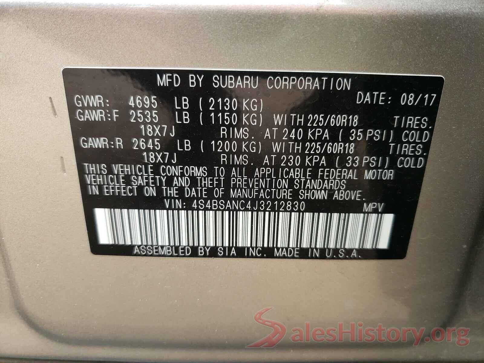 4S4BSANC4J3212830 2018 SUBARU OUTBACK