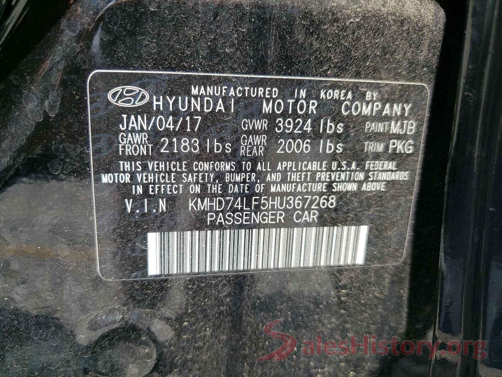 KMHD74LF5HU367268 2017 HYUNDAI ELANTRA