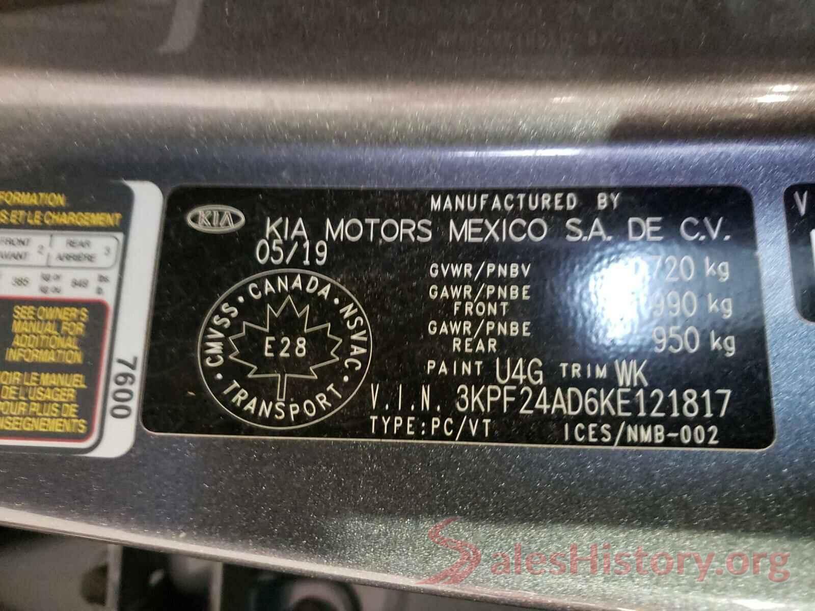 3KPF24AD6KE121817 2019 KIA FORTE