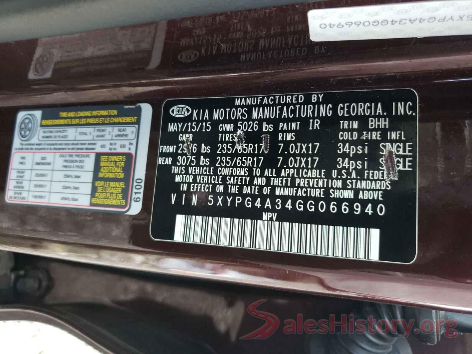 5XYPG4A34GG066940 2016 KIA SORENTO