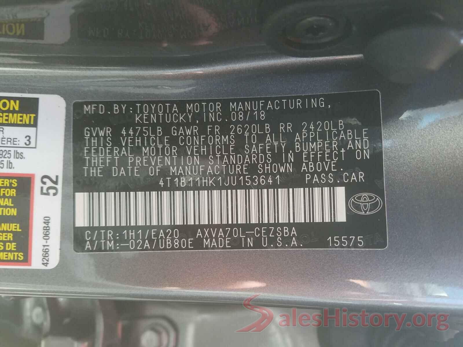 4T1B11HK1JU153641 2018 TOYOTA CAMRY