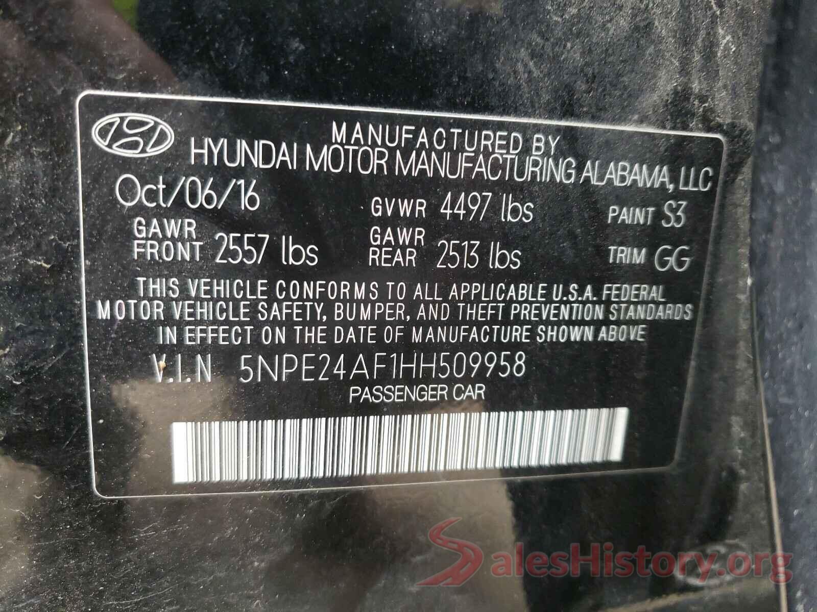 5NPE24AF1HH509958 2017 HYUNDAI SONATA