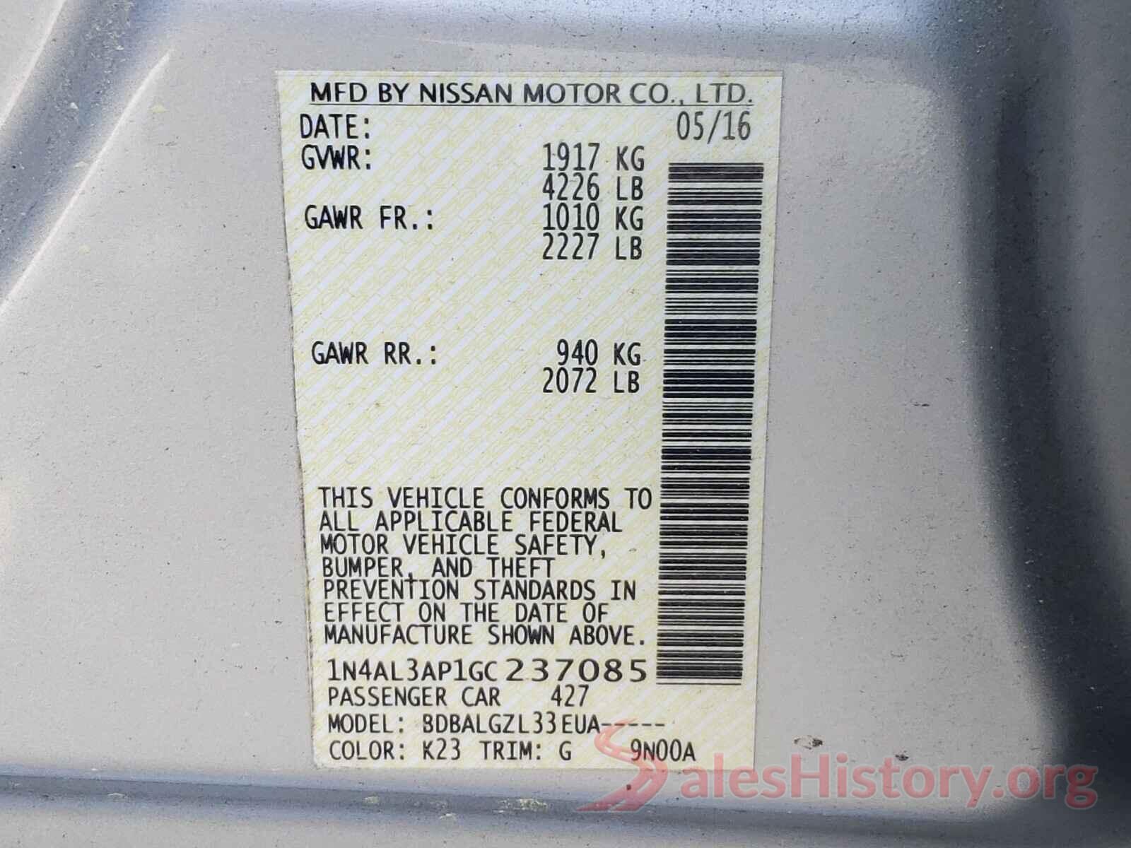 1N4AL3AP1GC237085 2016 NISSAN ALTIMA