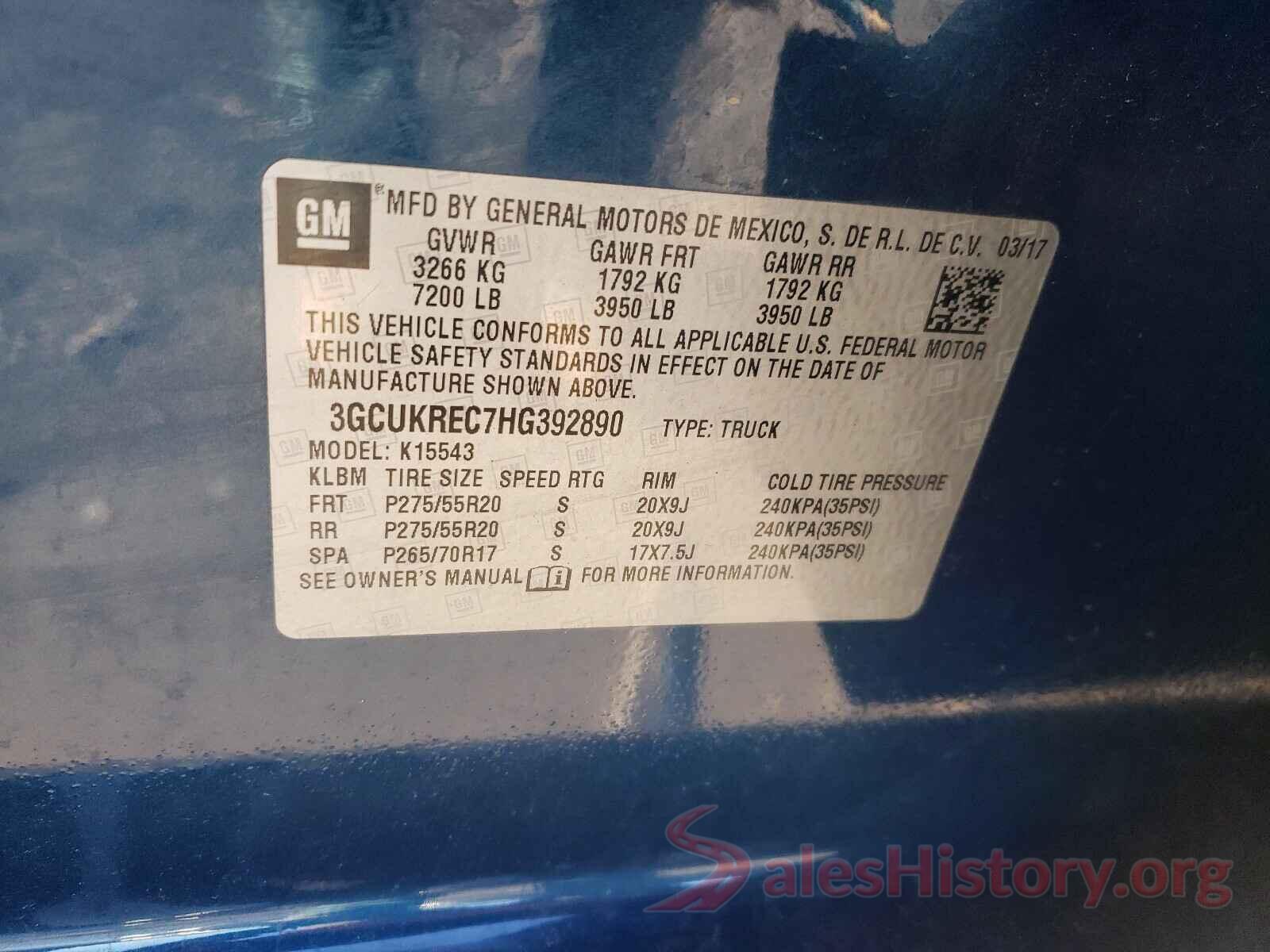 3GCUKREC7HG392890 2017 CHEVROLET SILVERADO