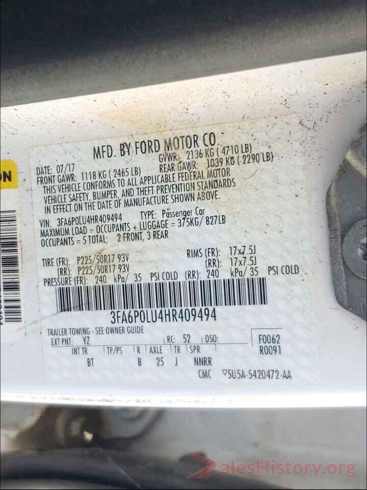 3FA6P0LU4HR409494 2017 FORD FUSION