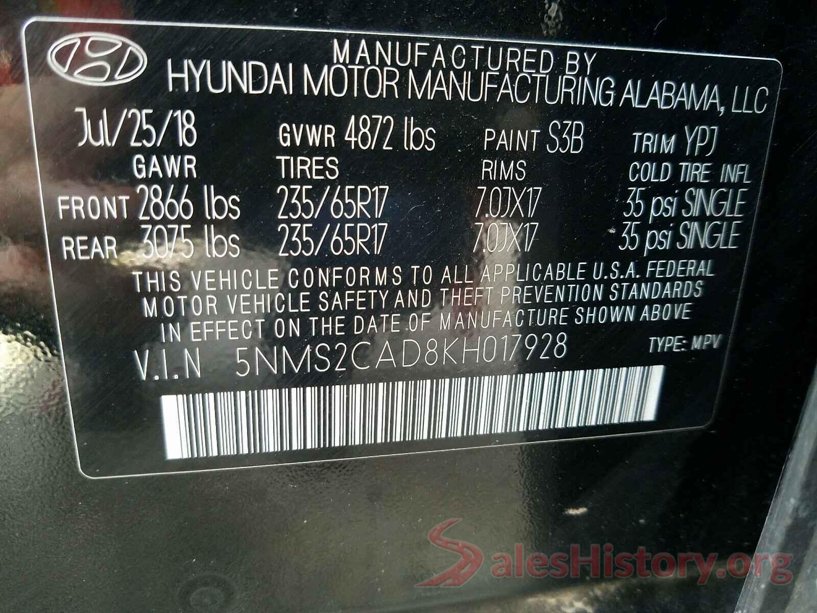 5NMS2CAD8KH017928 2019 HYUNDAI SANTA FE