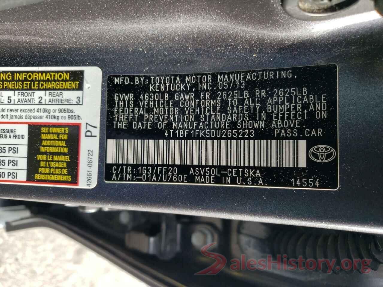 4T1BF1FK5DU265223 2013 TOYOTA CAMRY