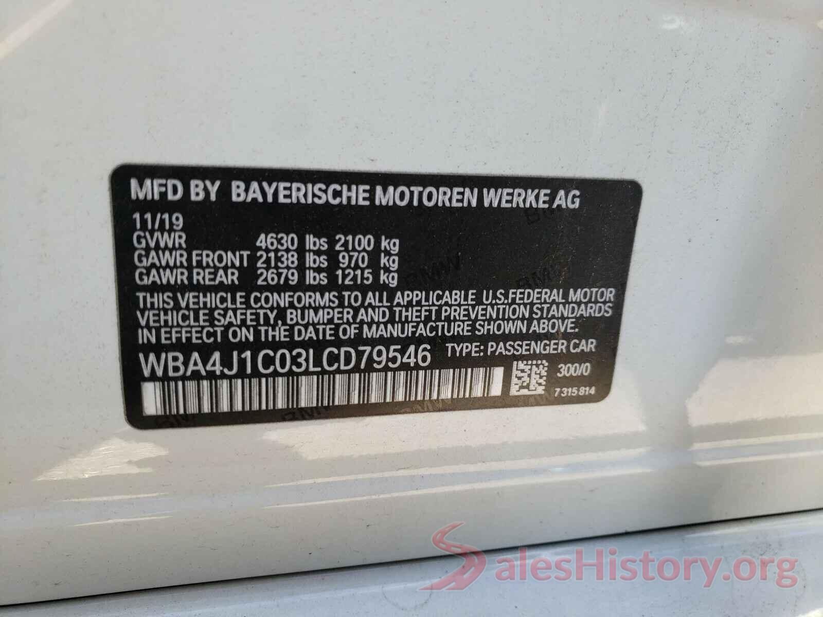 WBA4J1C03LCD79546 2020 BMW 4 SERIES