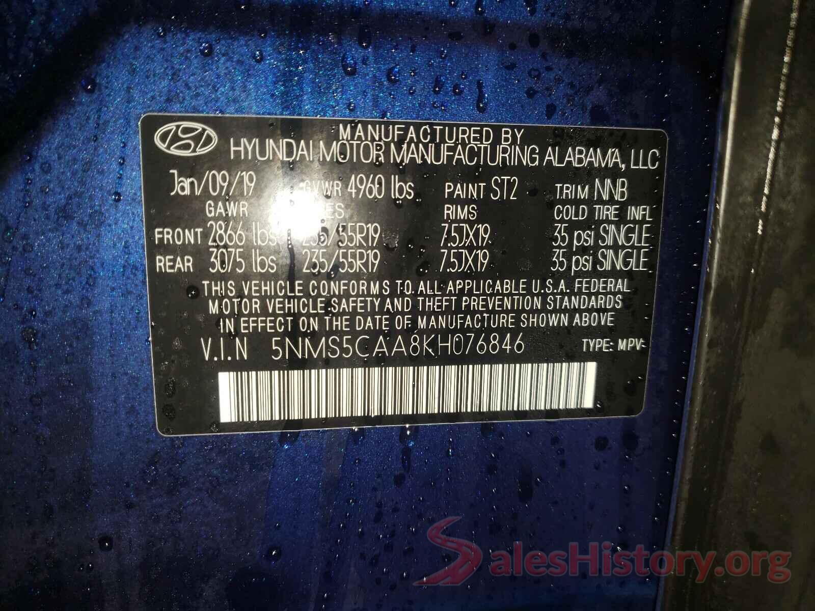 5NMS5CAA8KH076846 2019 HYUNDAI SANTA FE