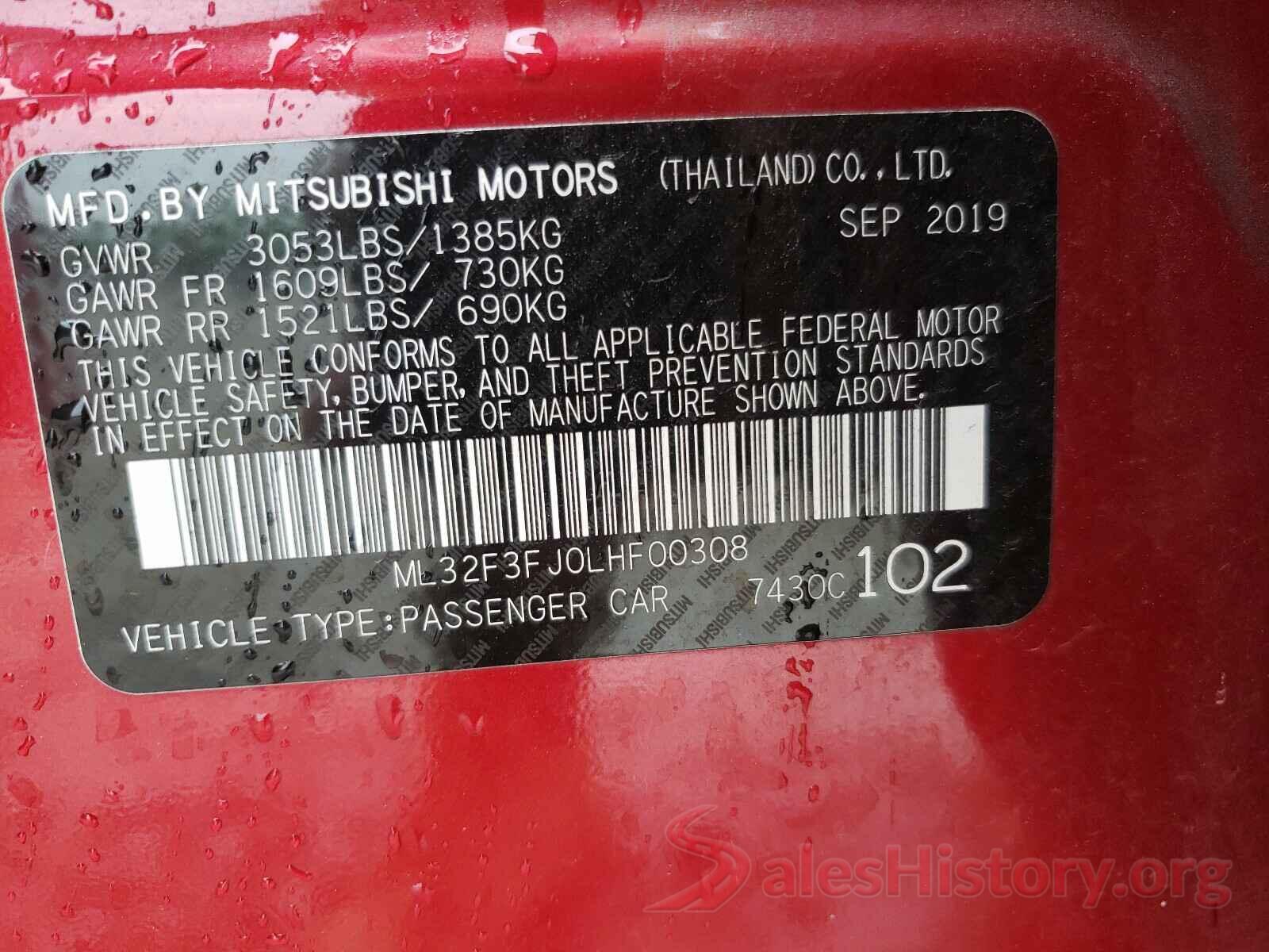 ML32F3FJ0LHF00308 2020 MITSUBISHI MIRAGE