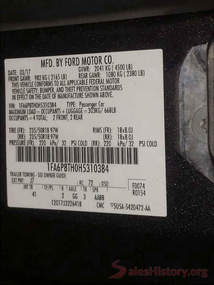 1FA6P8TH0H5310384 2017 FORD MUSTANG