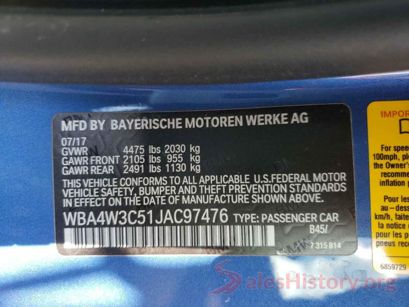 WBA4W3C51JAC97476 2018 BMW 4 SERIES