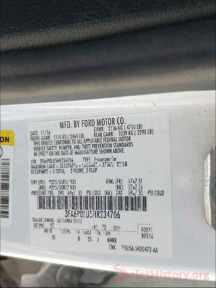 3FA6P0LU5HR234706 2017 FORD FUSION