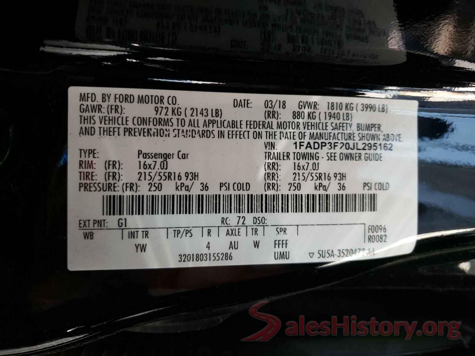 1FADP3F20JL295162 2018 FORD FOCUS