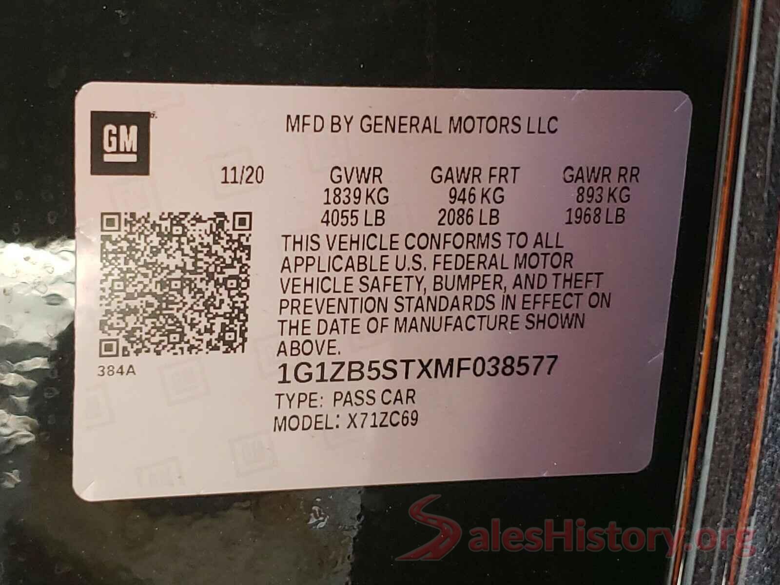 1G1ZB5STXMF038577 2021 CHEVROLET MALIBU