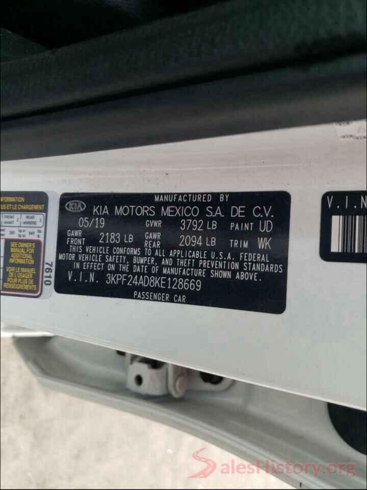 3KPF24AD8KE128669 2019 KIA FORTE