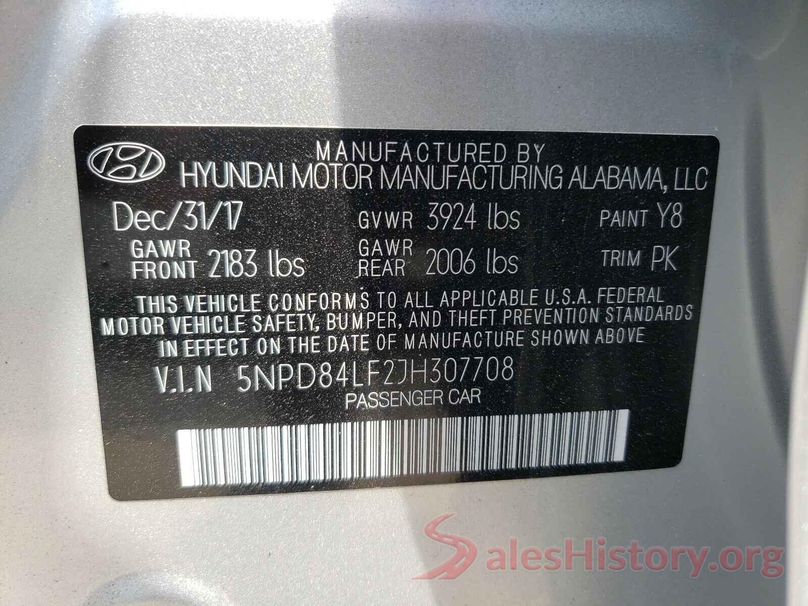 5NPD84LF2JH307708 2018 HYUNDAI ELANTRA