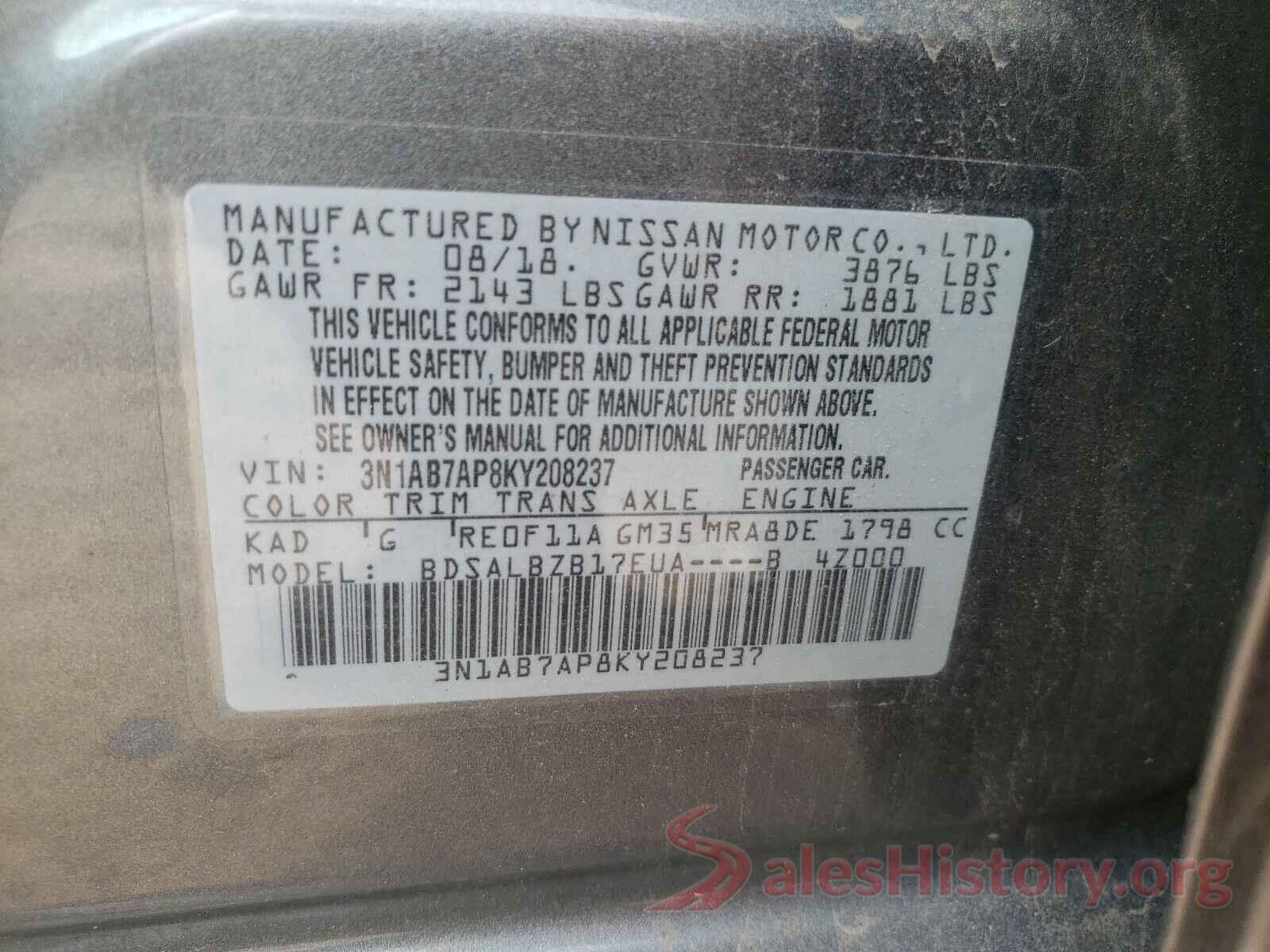 3N1AB7AP8KY208237 2019 NISSAN SENTRA