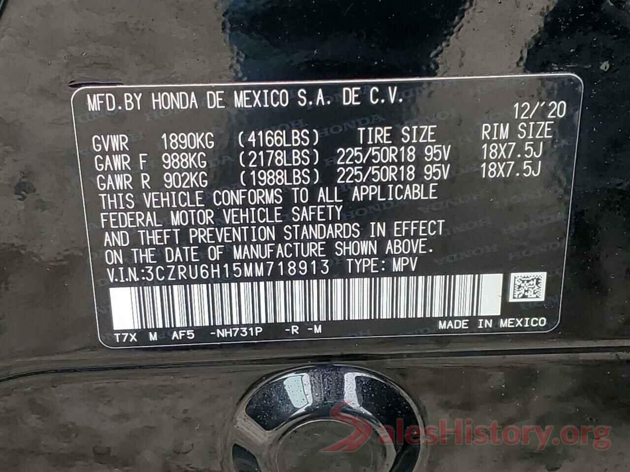 3CZRU6H15MM718913 2021 HONDA HR-V