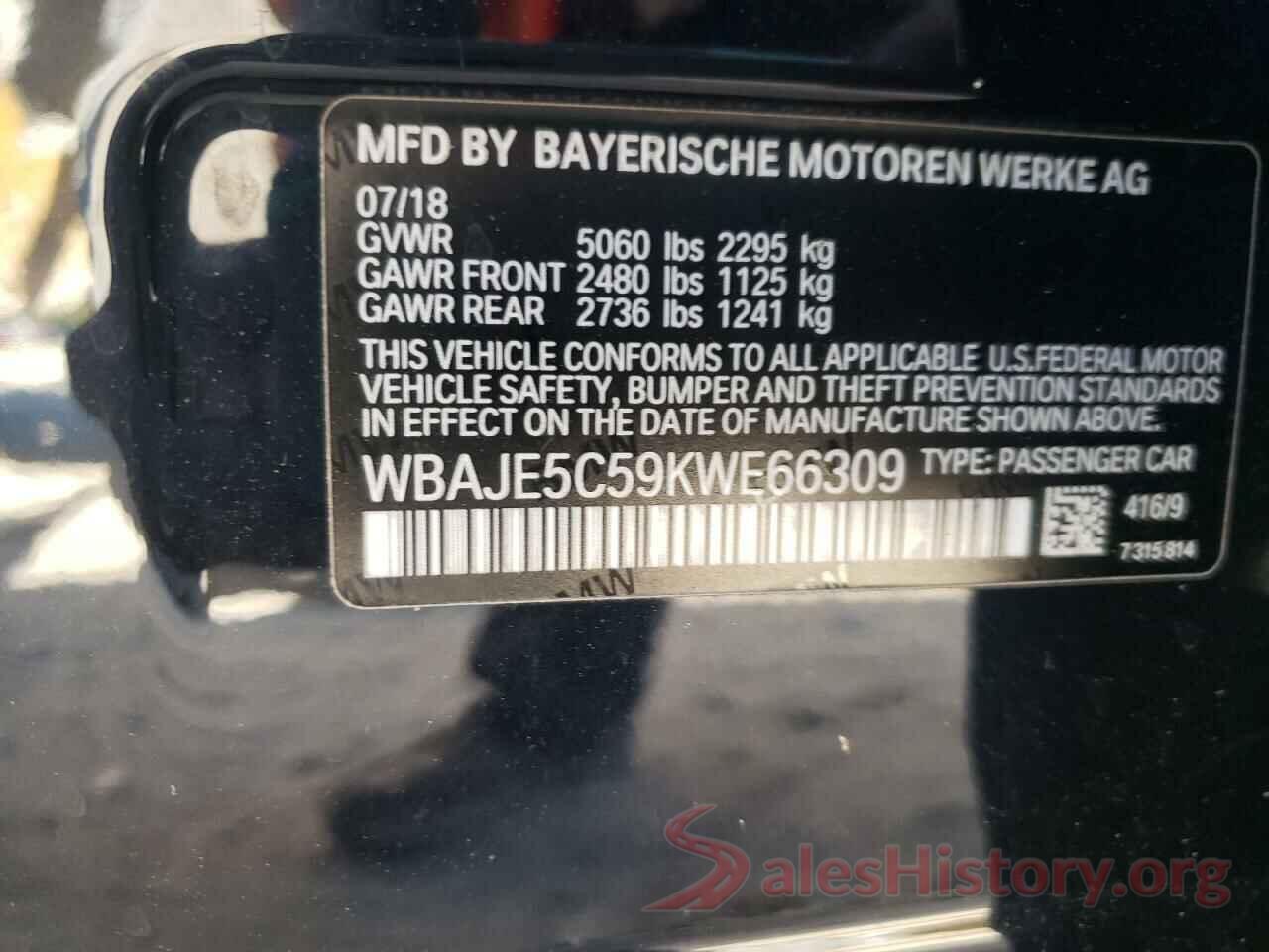 WBAJE5C59KWE66309 2019 BMW 5 SERIES