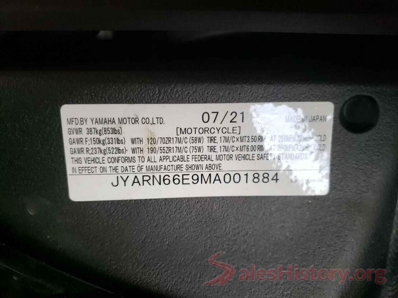 JYARN66E9MA001884 2021 YAMAHA YZF1000