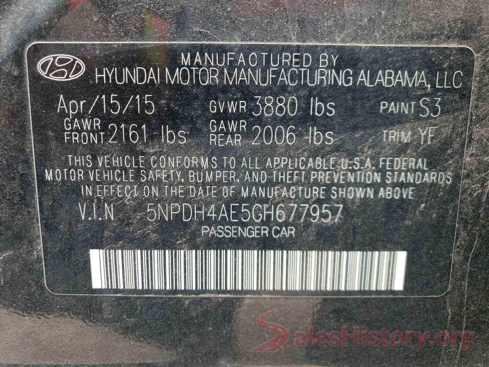 5NPDH4AE5GH677957 2016 HYUNDAI ELANTRA