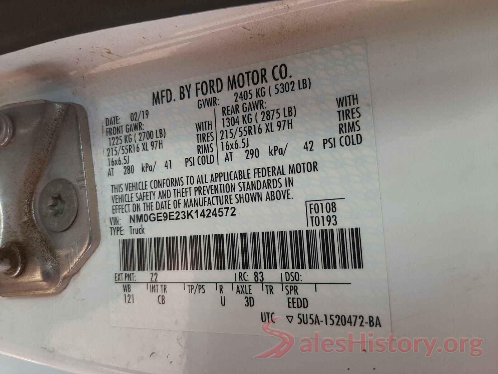 NM0GE9E23K1424572 2019 FORD TRANSIT CO