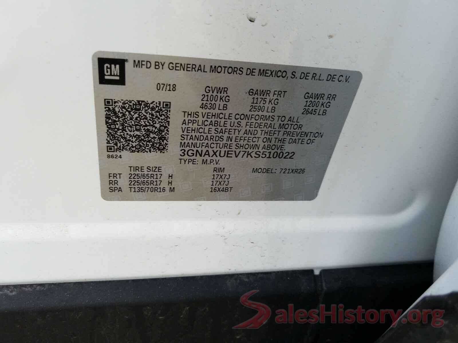 3GNAXUEV7KS510022 2019 CHEVROLET EQUINOX