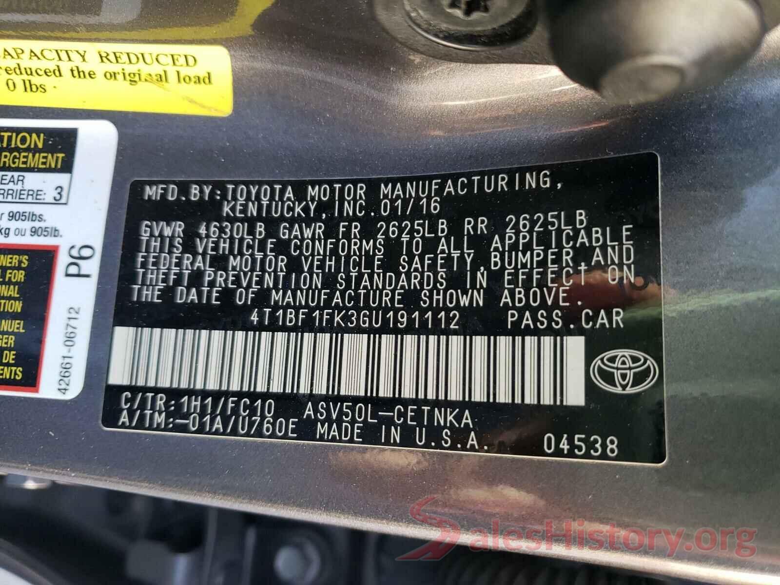 4T1BF1FK3GU191112 2016 TOYOTA CAMRY