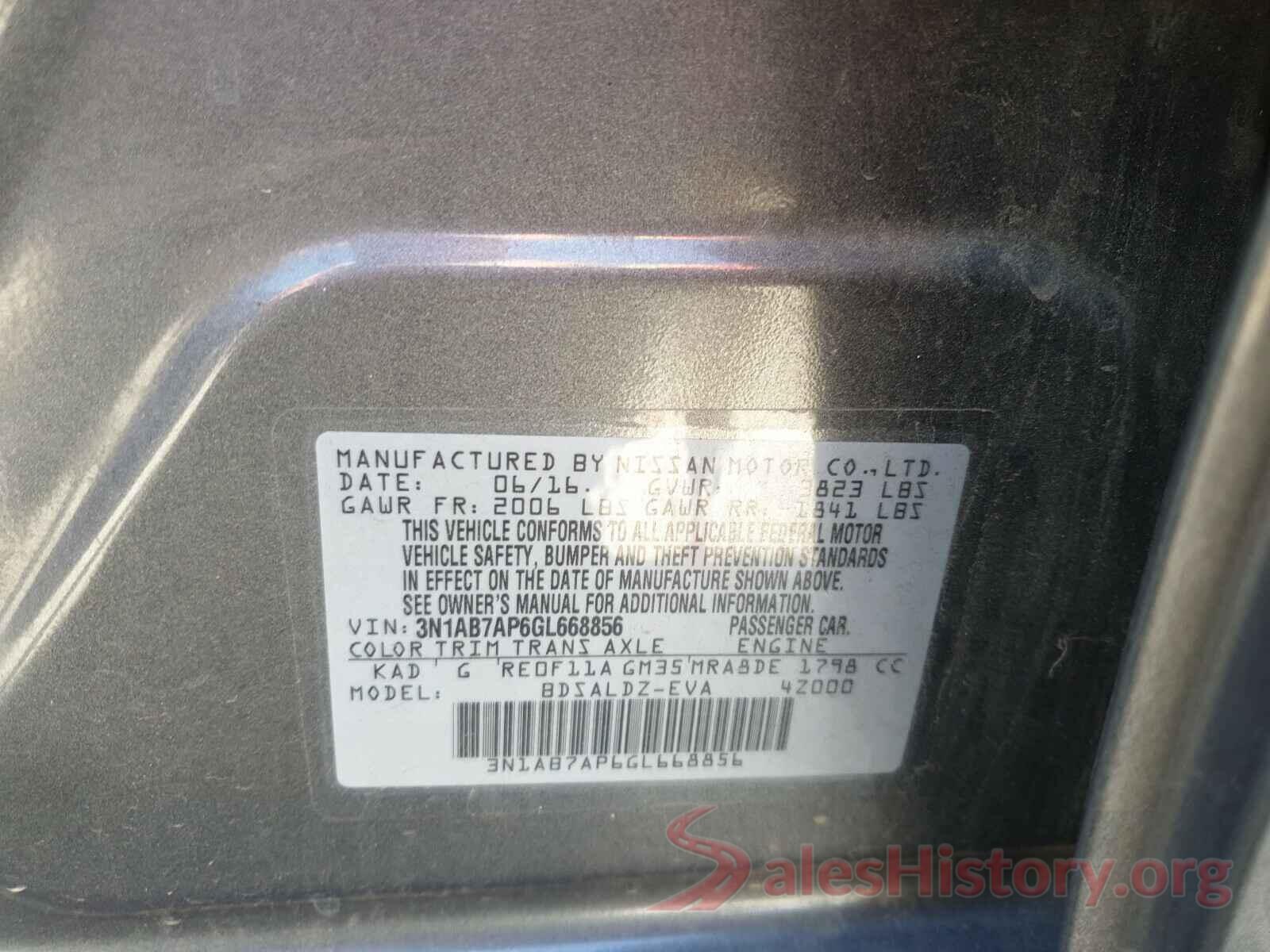 3N1AB7AP6GL668856 2016 NISSAN SENTRA