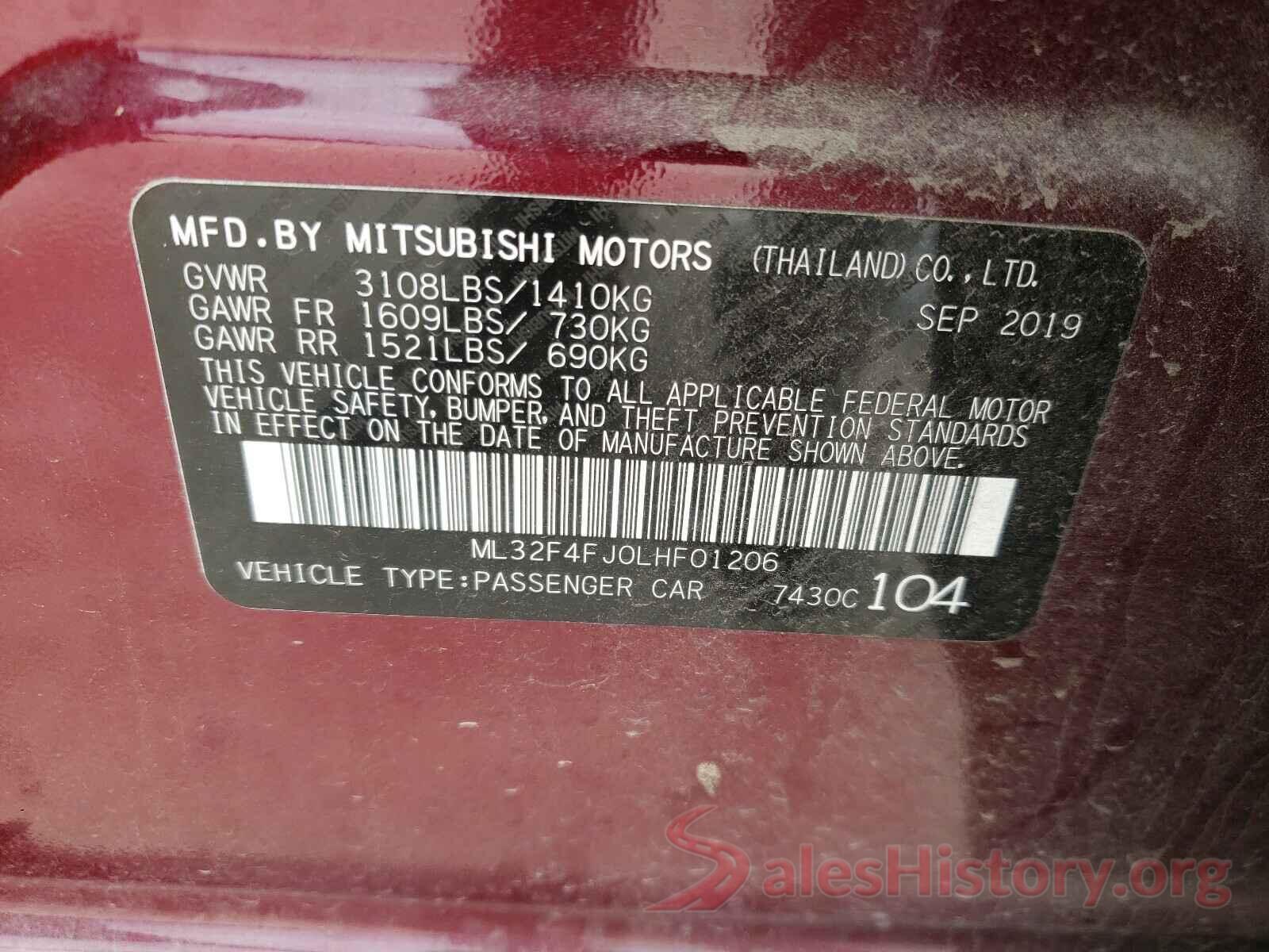 ML32F4FJ0LHF01206 2020 MITSUBISHI MIRAGE