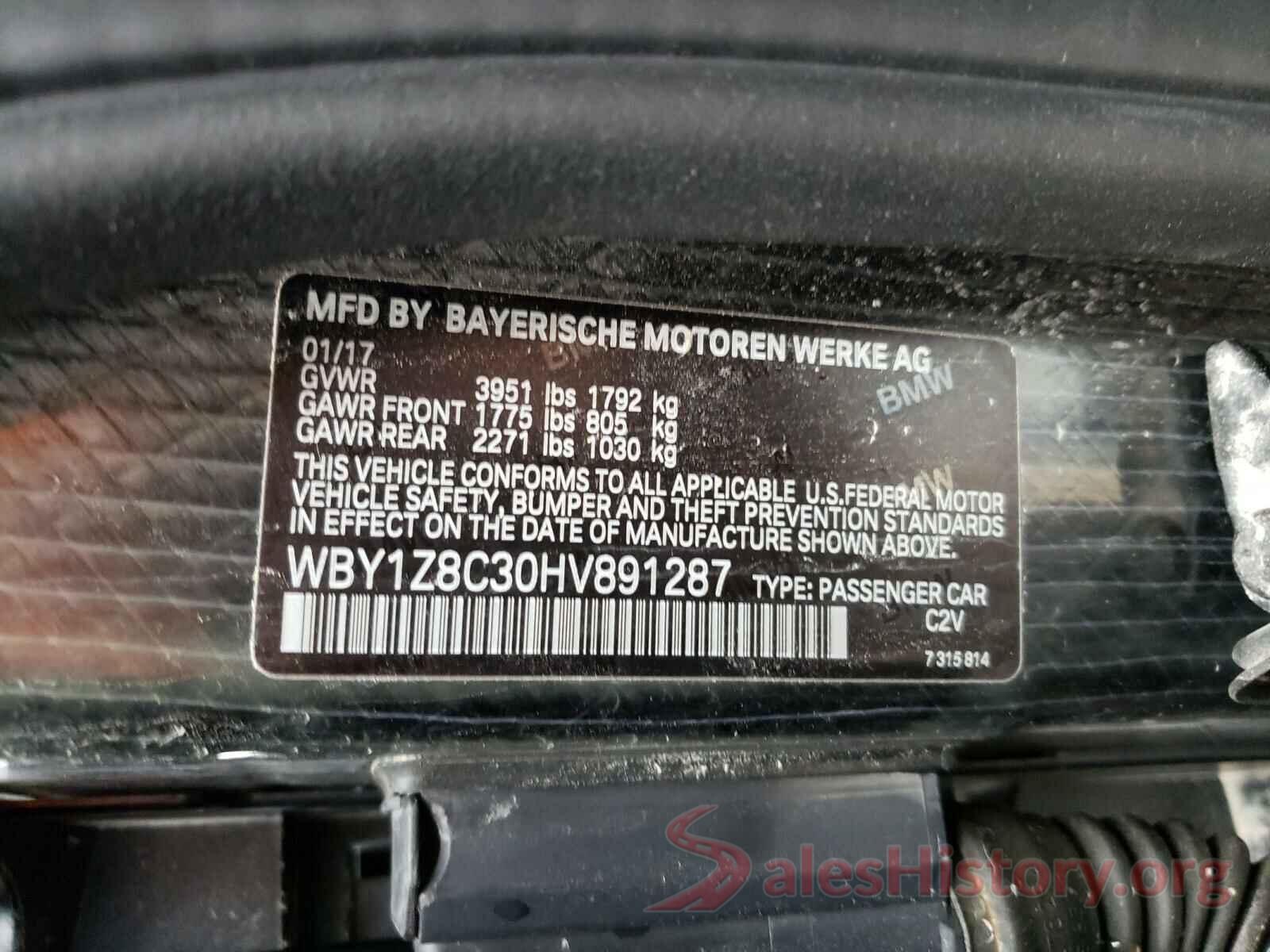 WBY1Z8C30HV891287 2017 BMW I SERIES