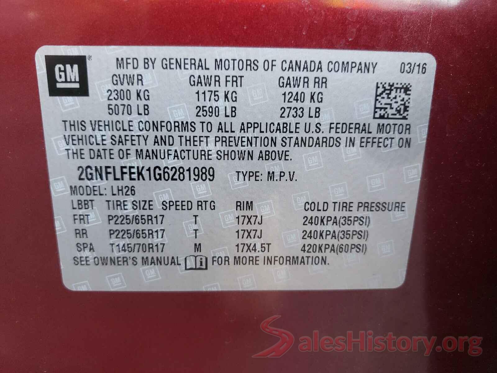 2GNFLFEK1G6281989 2016 CHEVROLET EQUINOX