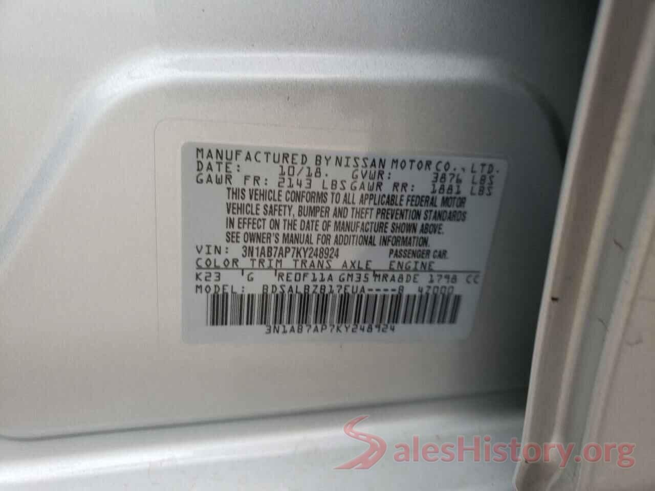 3N1AB7AP7KY248924 2019 NISSAN SENTRA