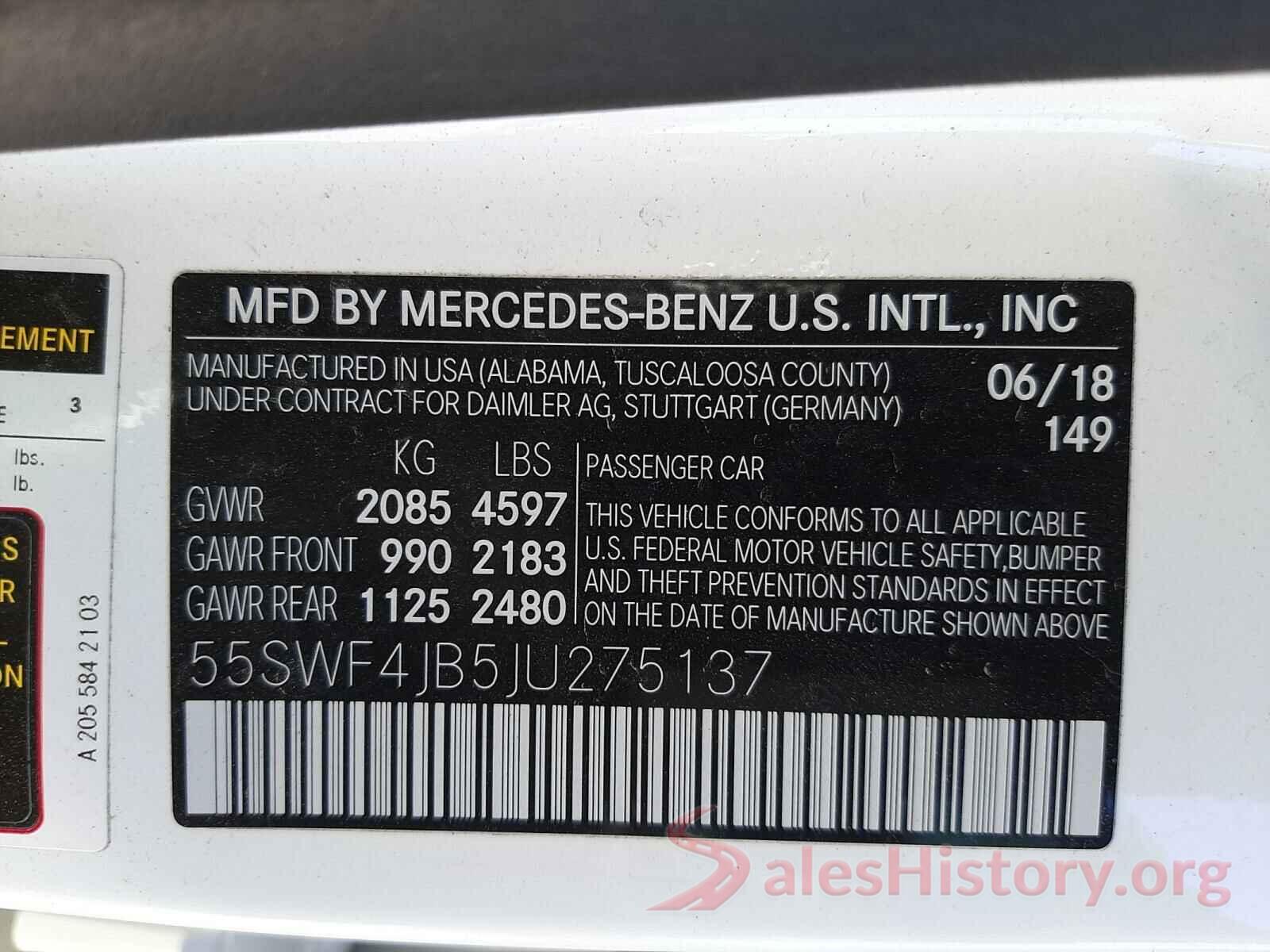 55SWF4JB5JU275137 2018 MERCEDES-BENZ C CLASS