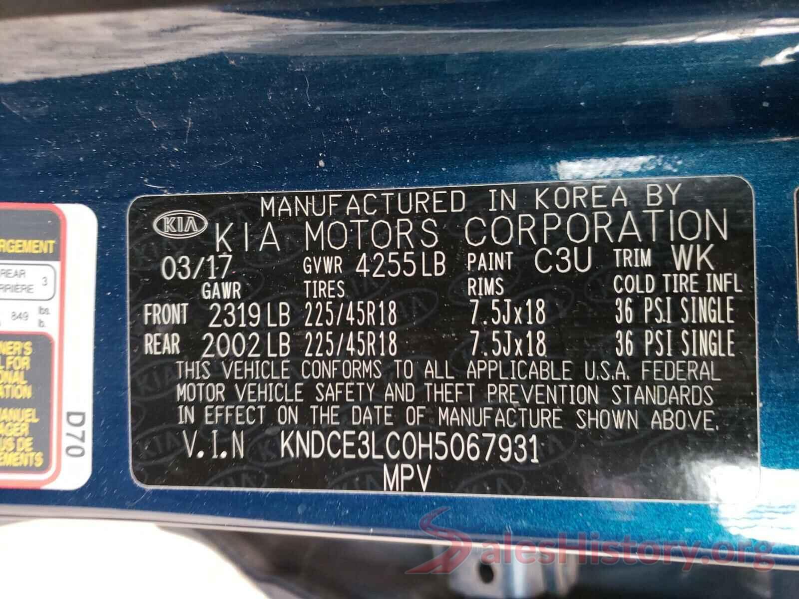 KNDCE3LC0H5067931 2017 KIA NIRO