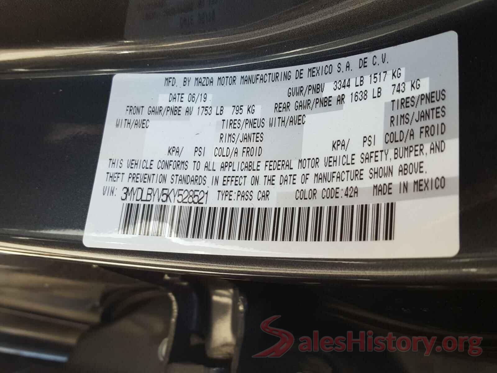 3MYDLBYV5KY528521 2019 TOYOTA YARIS