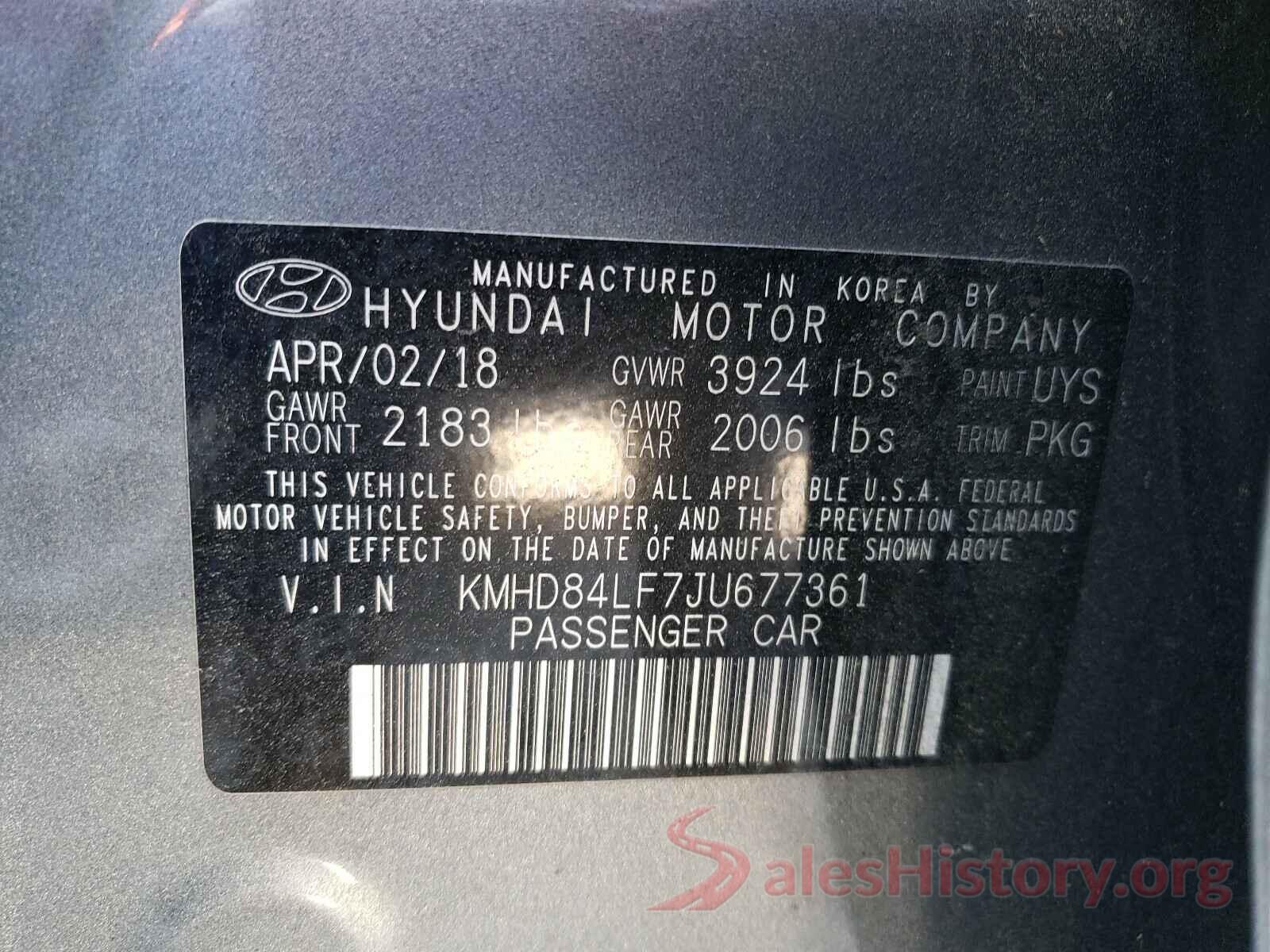 KMHD84LF7JU677361 2018 HYUNDAI ELANTRA