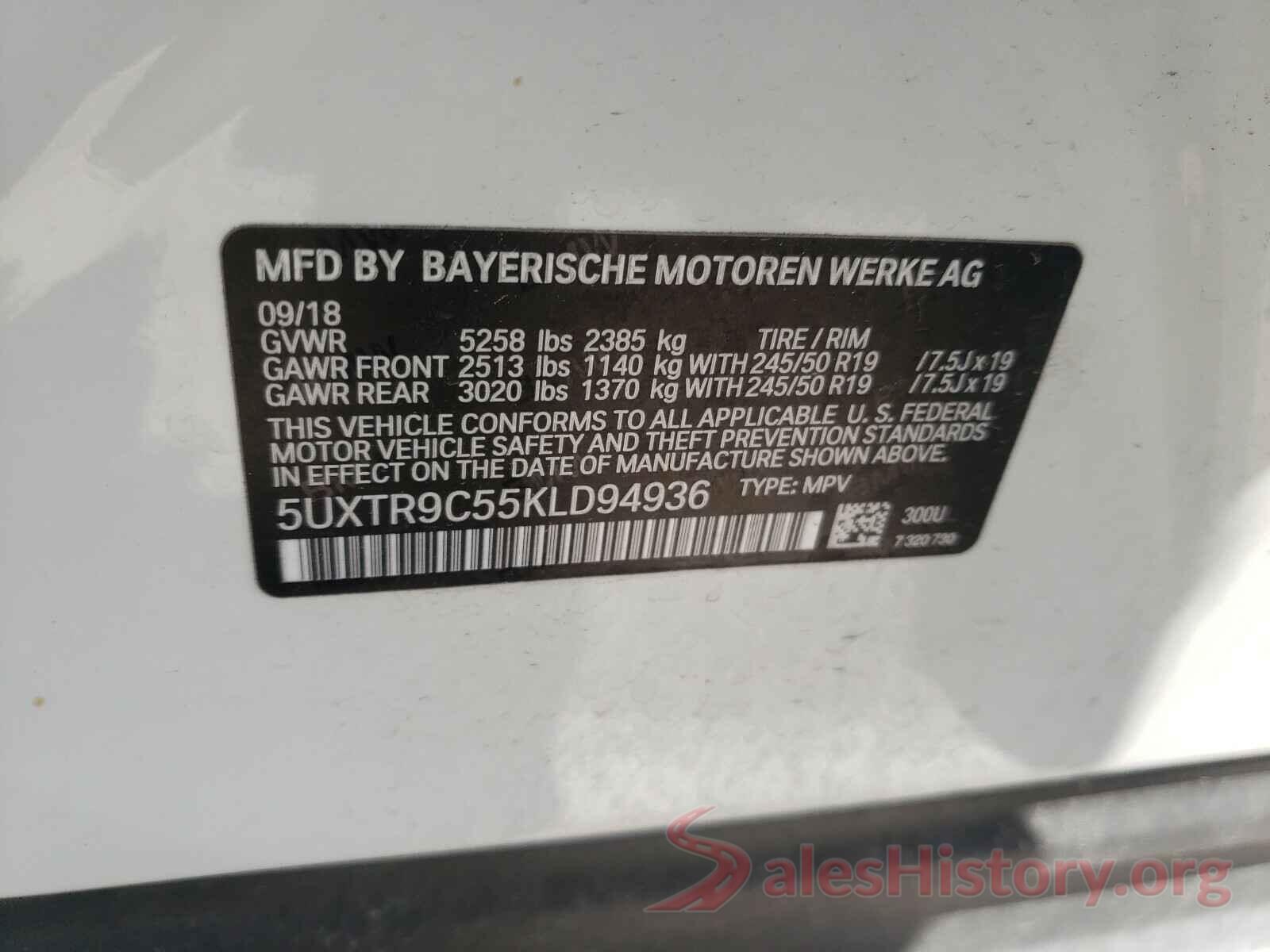 5UXTR9C55KLD94936 2019 BMW X3