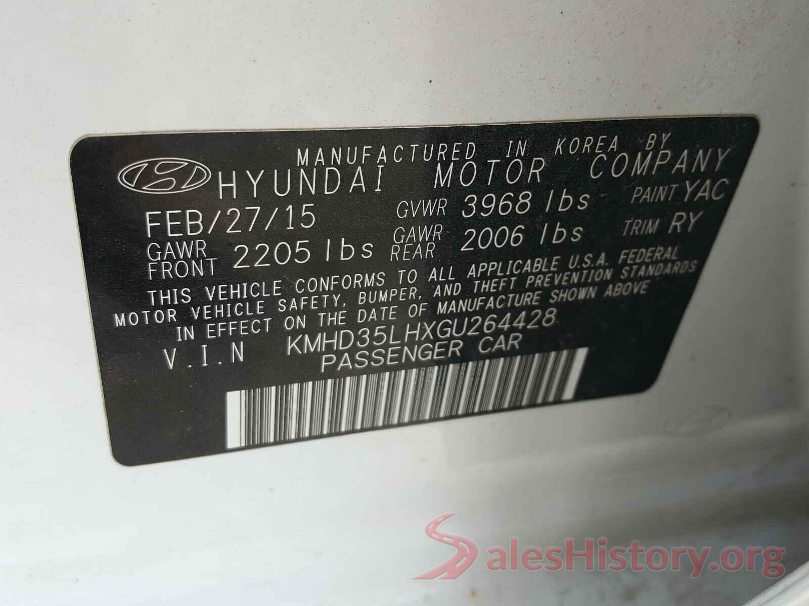 KMHD35LHXGU264428 2016 HYUNDAI ELANTRA