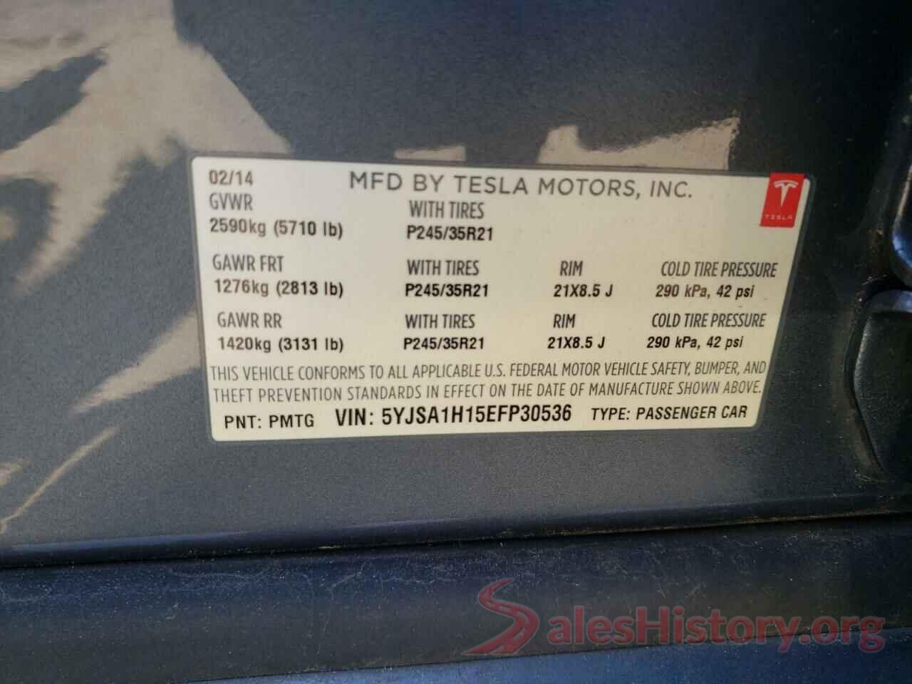 5YJSA1H15EFP30536 2014 TESLA MODEL S