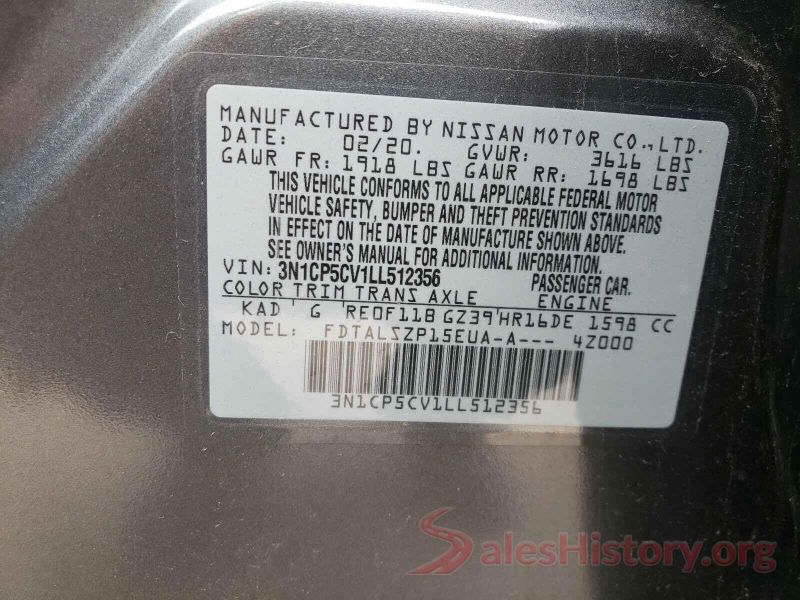 3N1CP5CV1LL512356 2020 NISSAN KICKS