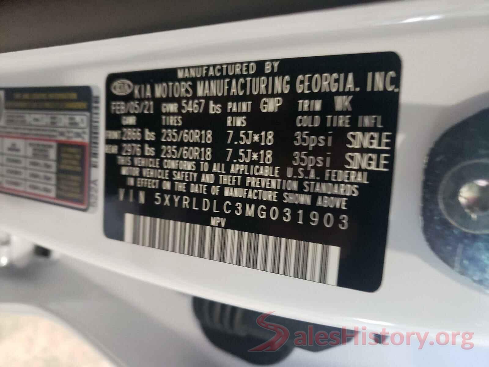 5XYRLDLC3MG031903 2021 KIA SORENTO