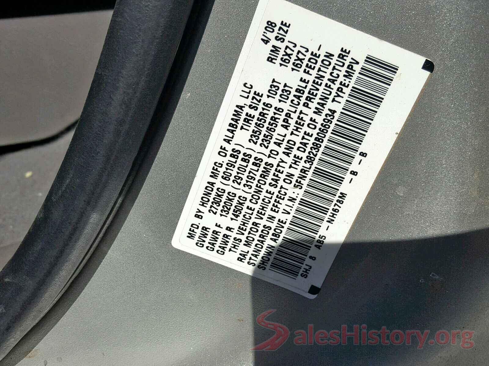 5FNRL38238B066934 2008 HONDA ODYSSEY LX