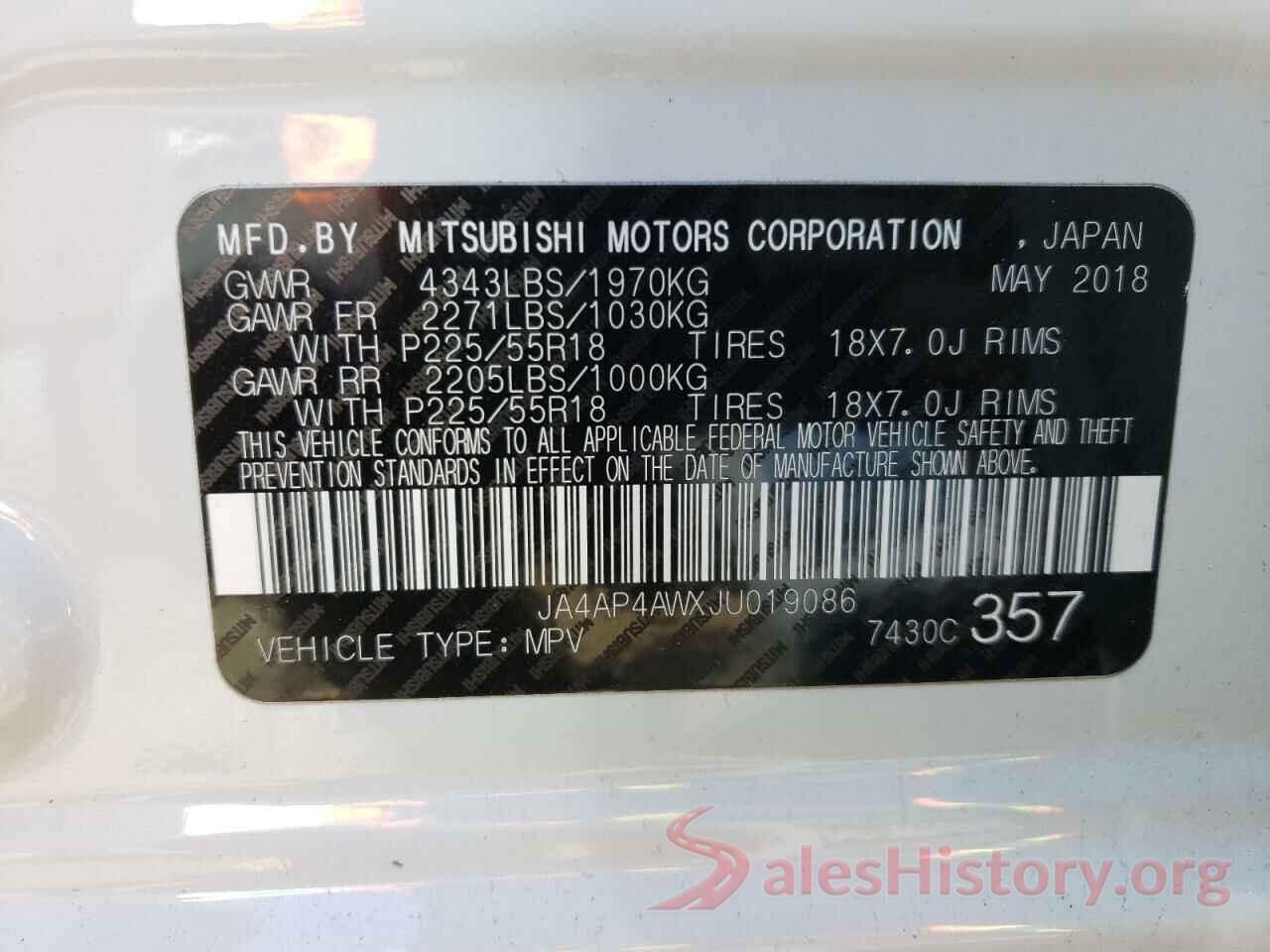 JA4AP4AWXJU019086 2018 MITSUBISHI OUTLANDER