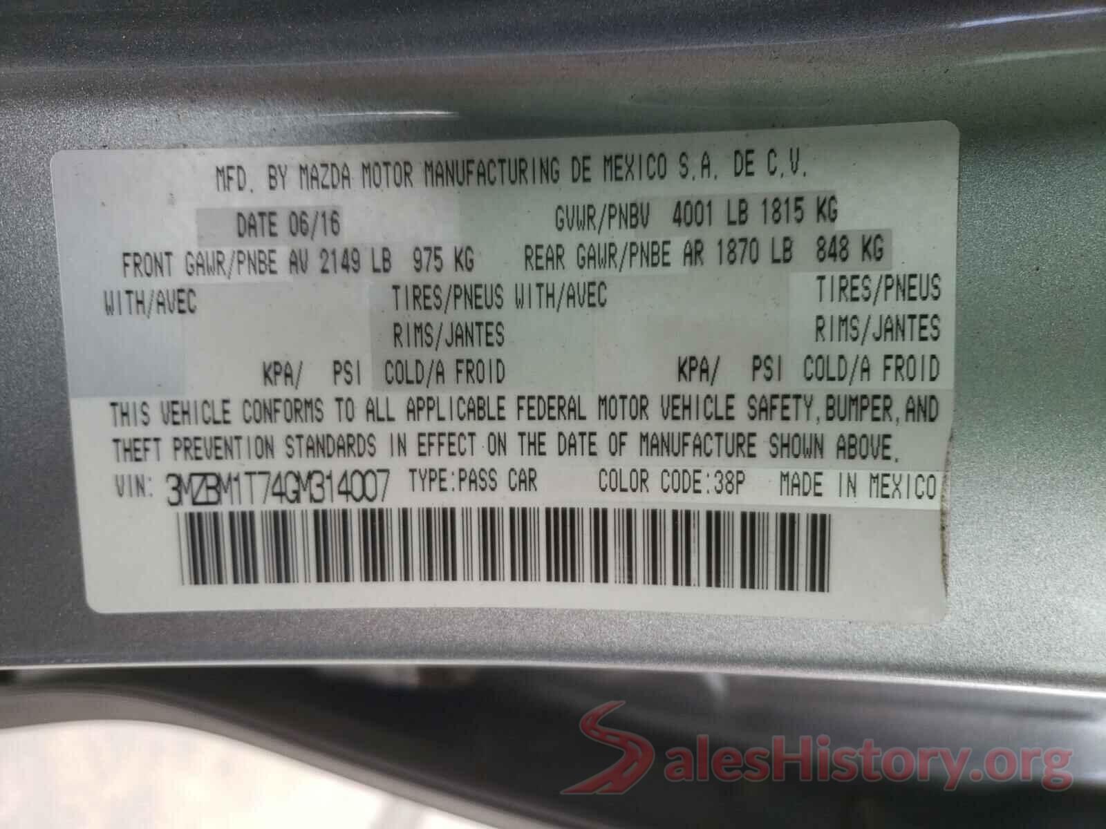 3MZBM1T74GM314007 2016 MAZDA 3