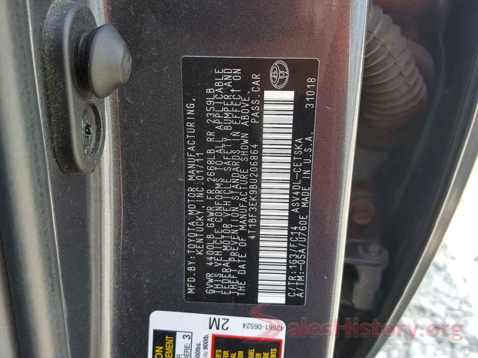 4T1BF3EK9BU206864 2011 TOYOTA CAMRY BASE